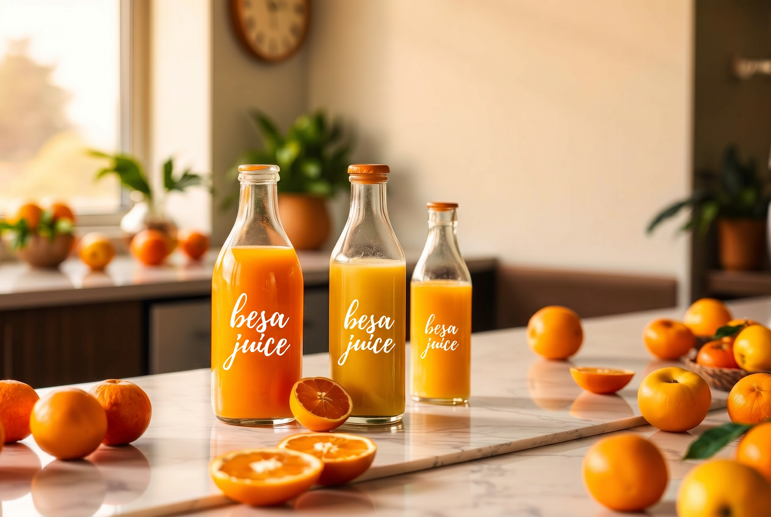 Besa Juice bottles filled with fresh Australian orange juice